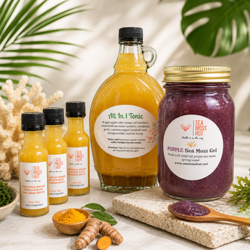 TRIO BUNDLE- Purple Sea Moss Gel-Tonic- w/Pineapple Burdock Root shots (Qty 3)