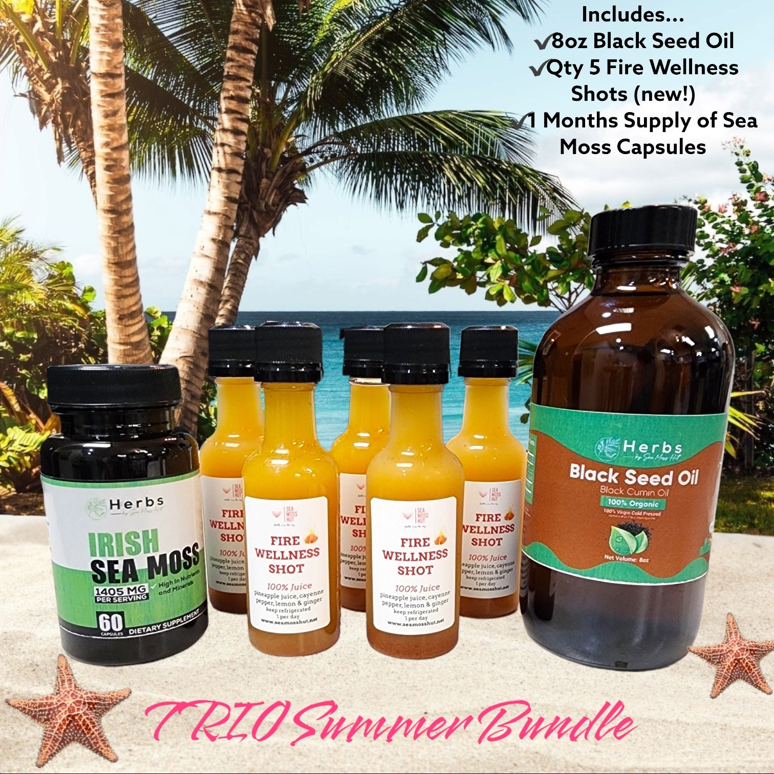Trio- Sea Moss Capsule Bundle w/Black Seed Oil & Wellness Shots